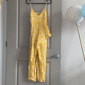 Anthropologie Maeve yellow white jumpsuit